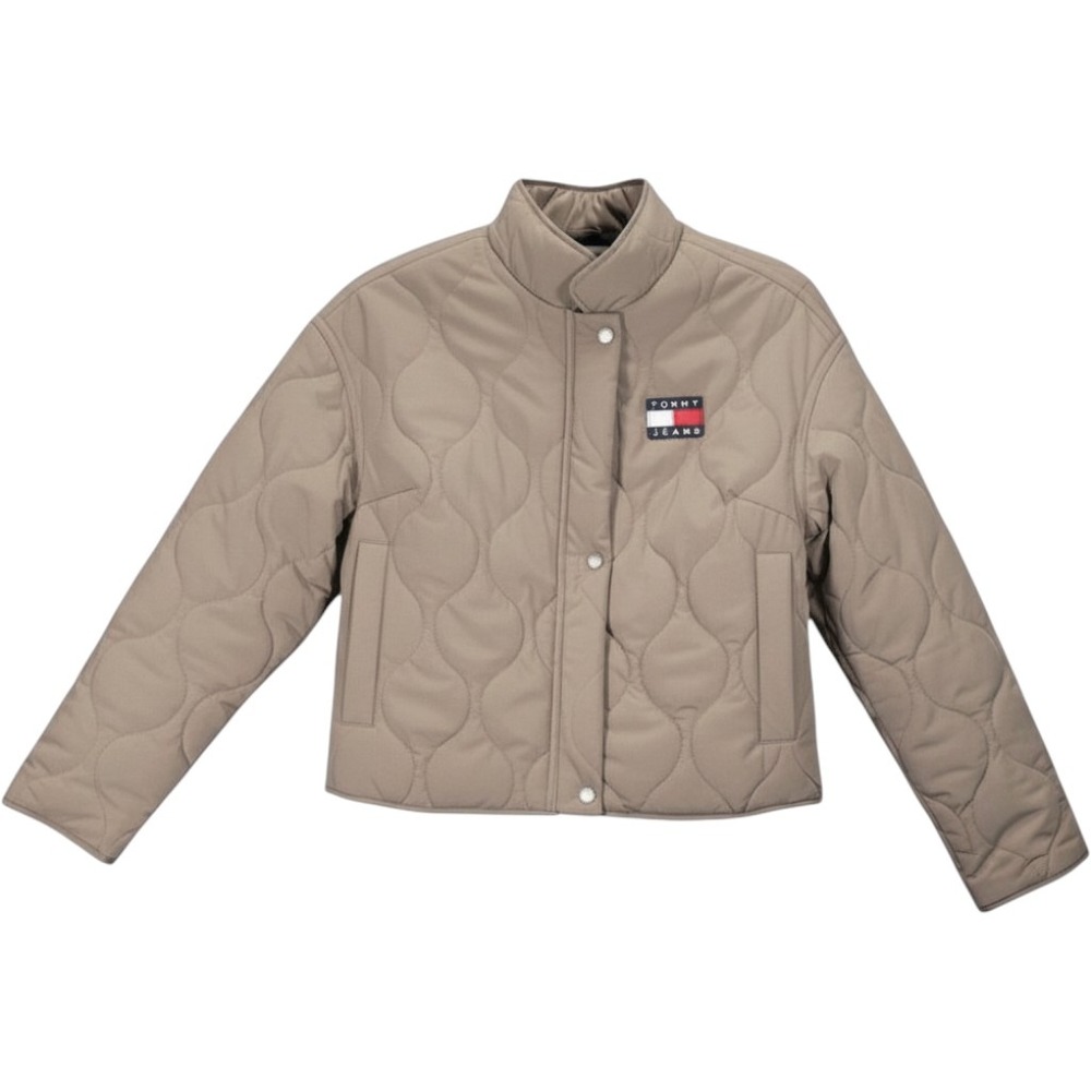 Tommy Jeans Women's Quilted Mock Neck Jacket Taupe Brown XS